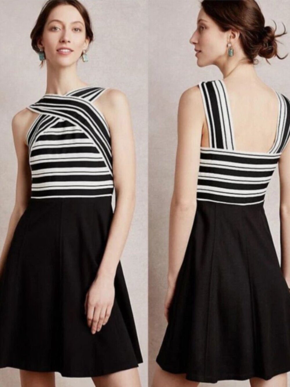 Anthropologie Maeve Crosswise Bandage Sleeveless Fit & Flare Skater Dress